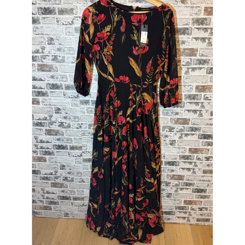 NWT Anthropologie Yumi Kim Woodstock‎ Maxi Dress Red Floral Black  Size XS